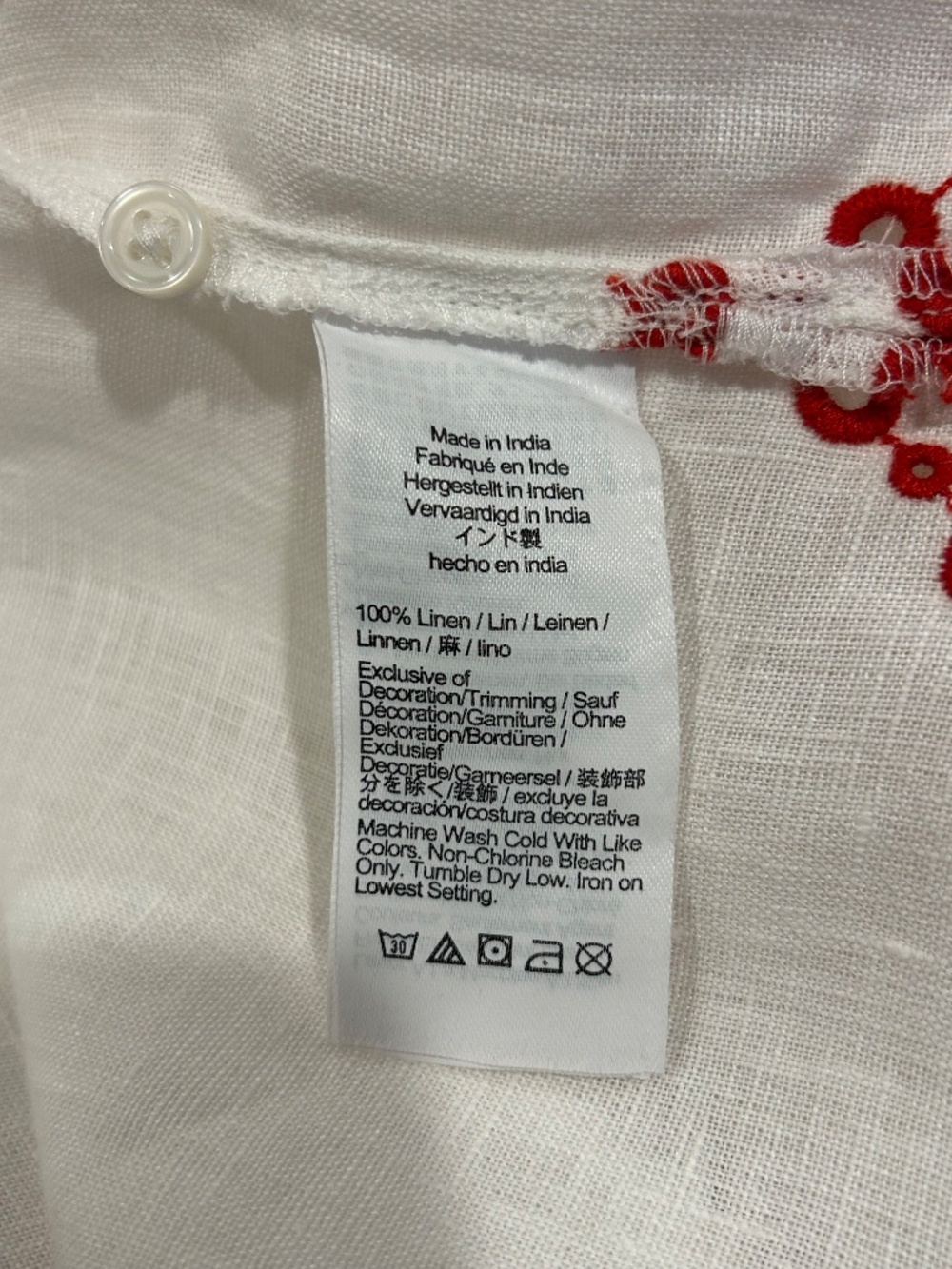 J. Crew Bungalow Red Embroidered White Linen Tunic. Women's Size Large - Picture 16 of 16